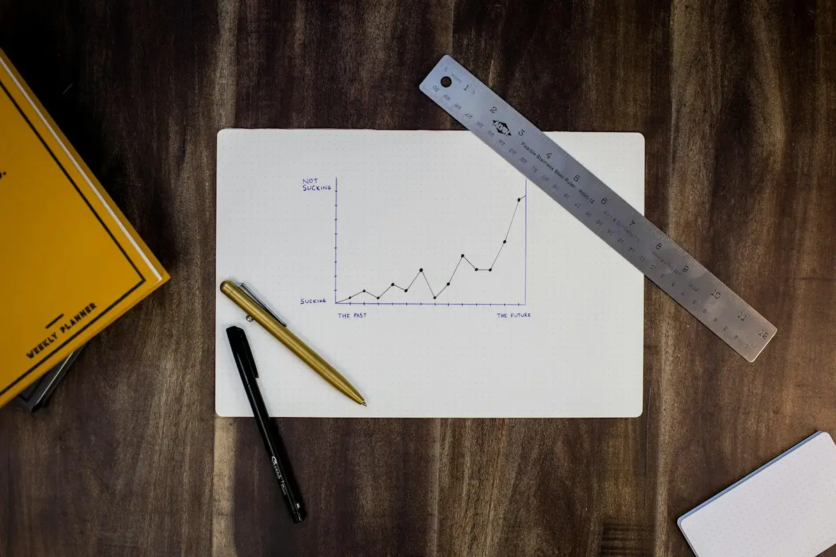Hand-plotted line chart on graph paper with a ruler, representing monthly distribution consistency